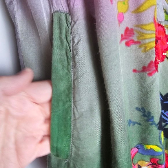 Desigual Colorful Bird Floral Print Button Up Shirt Blouse Bohemian Women XS - Picture 9 of 16